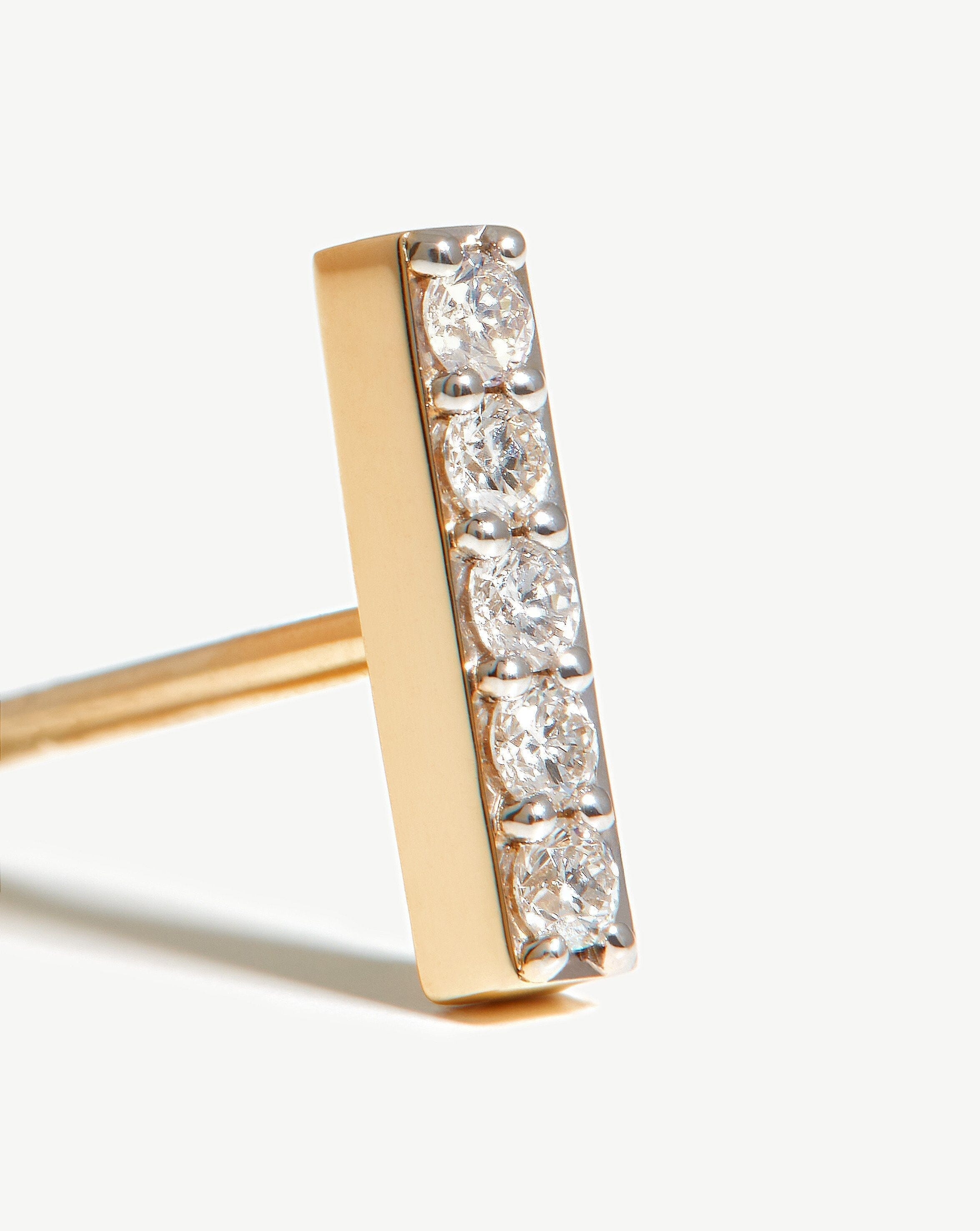 Solid Gold Diamond Bar Stud Earrings | 14ct Solid Gold/Diamond