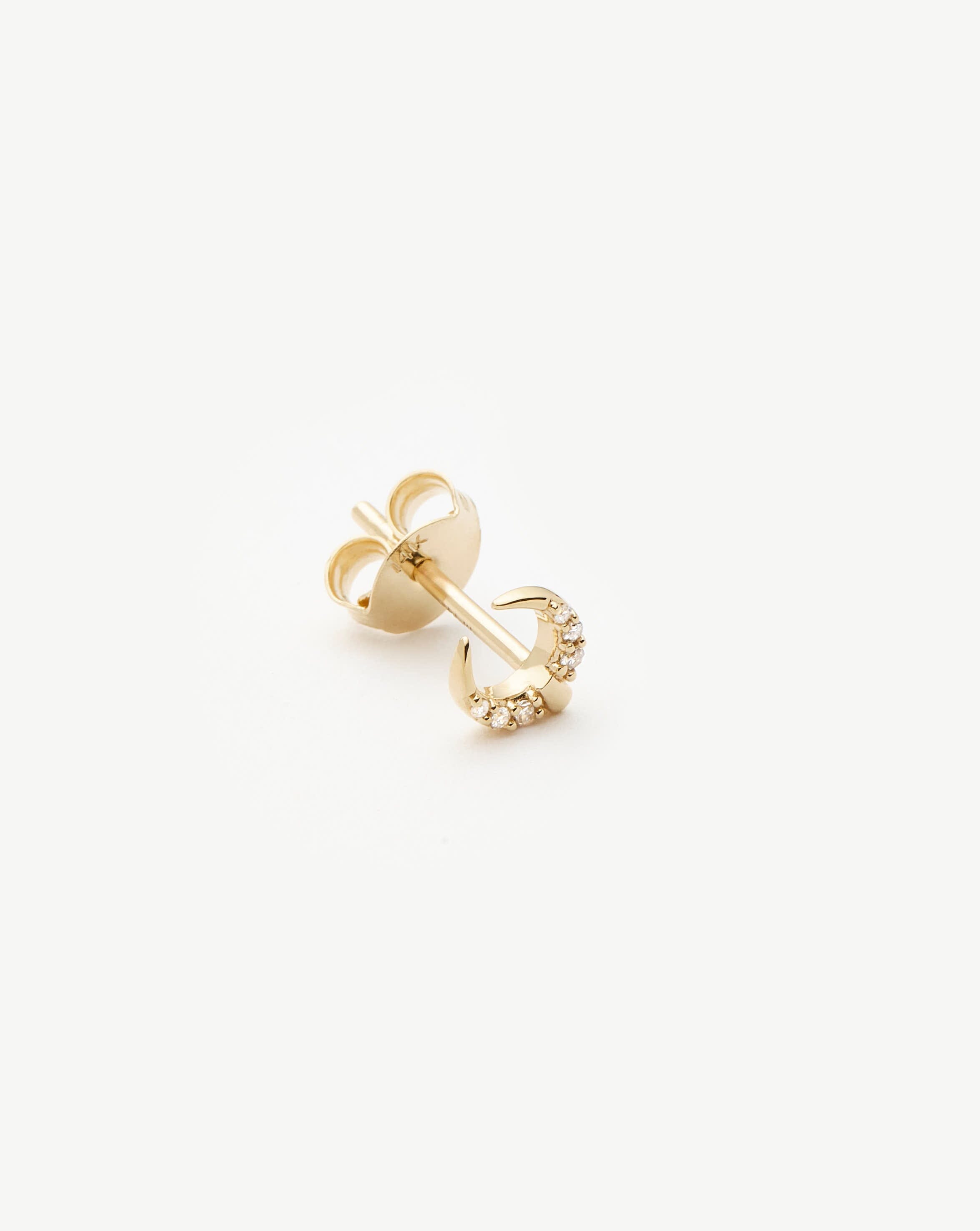 Solid Gold Lucy Williams Horn Single Stud Earring | 14ct Solid Gold/Diamond