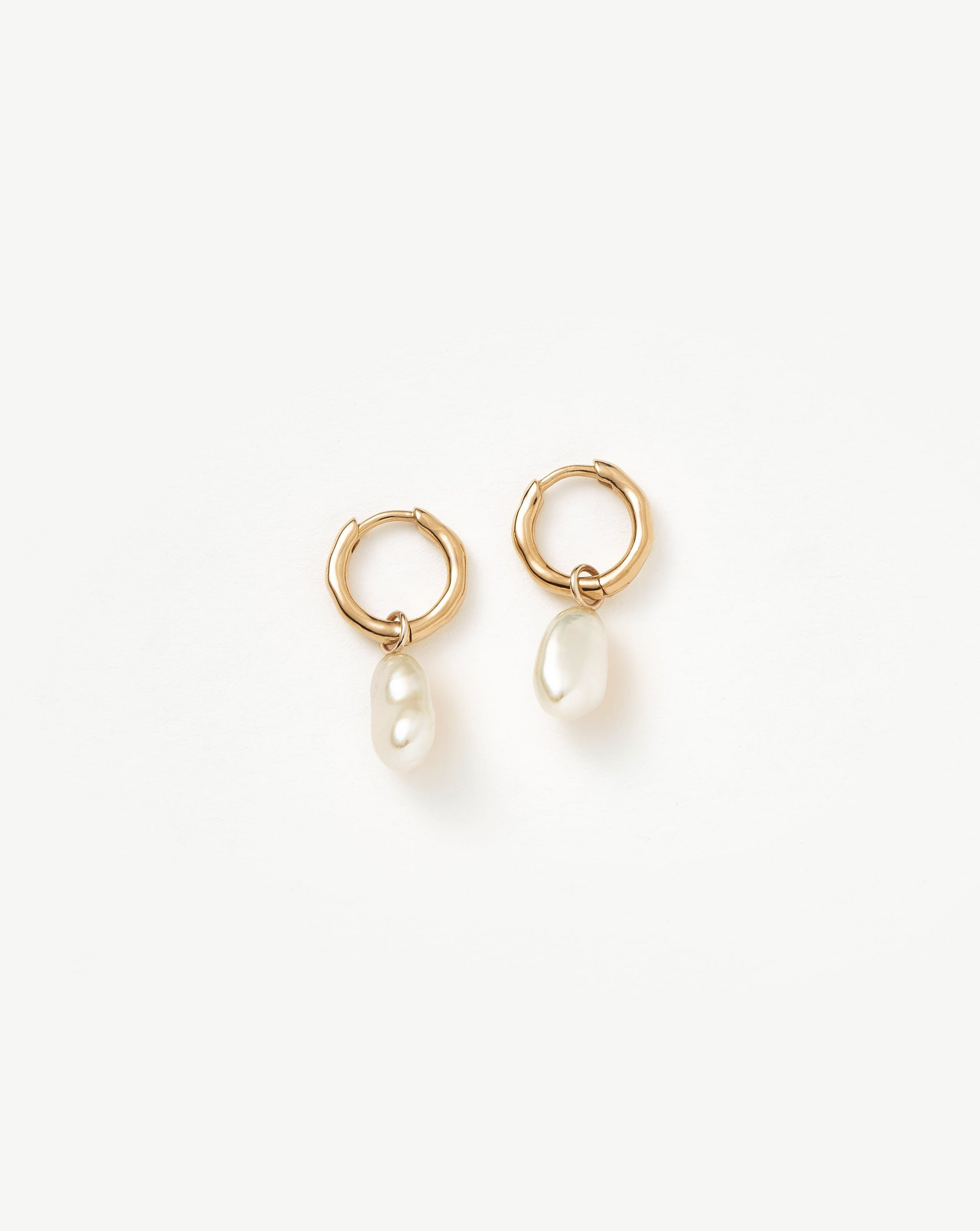 Solid Gold Pearl Drop Mini Hoop Earrings