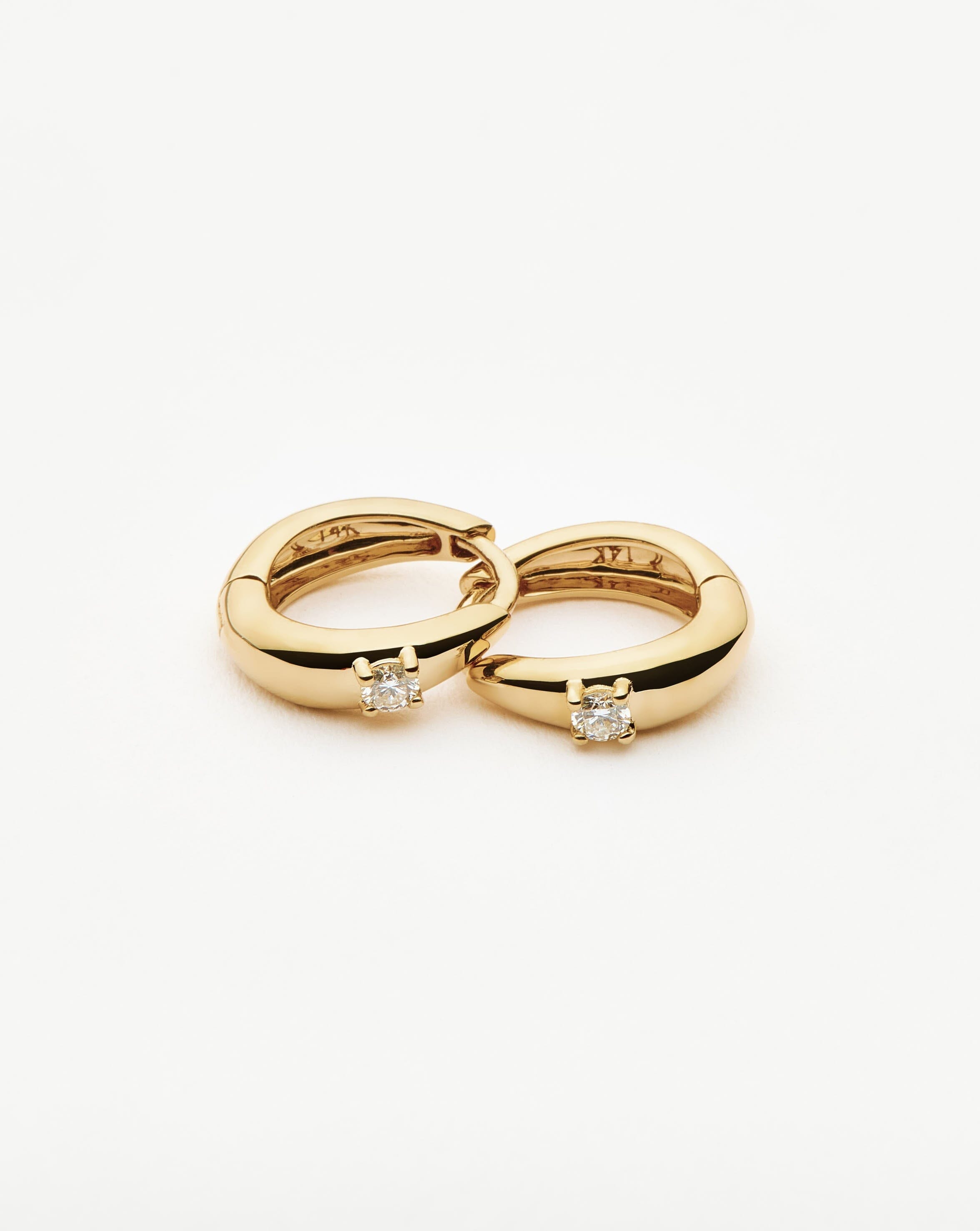Solid Gold Diamond Dome Huggies | 14ct Solid Gold/Diamond