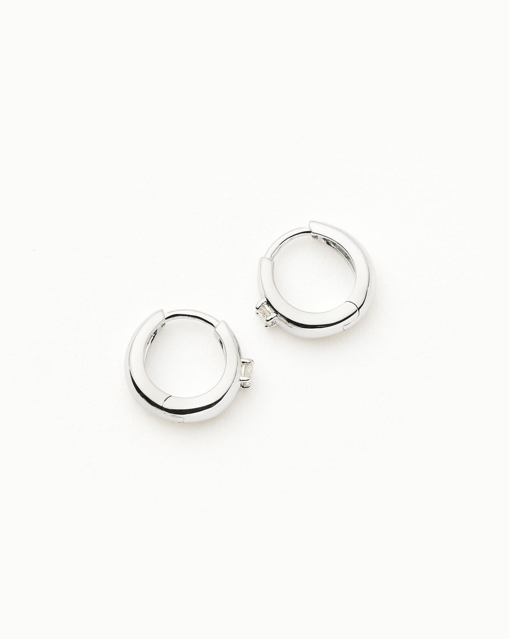 Solid Gold Single Diamond Dome Huggies | 14ct Solid White Gold/Diamond