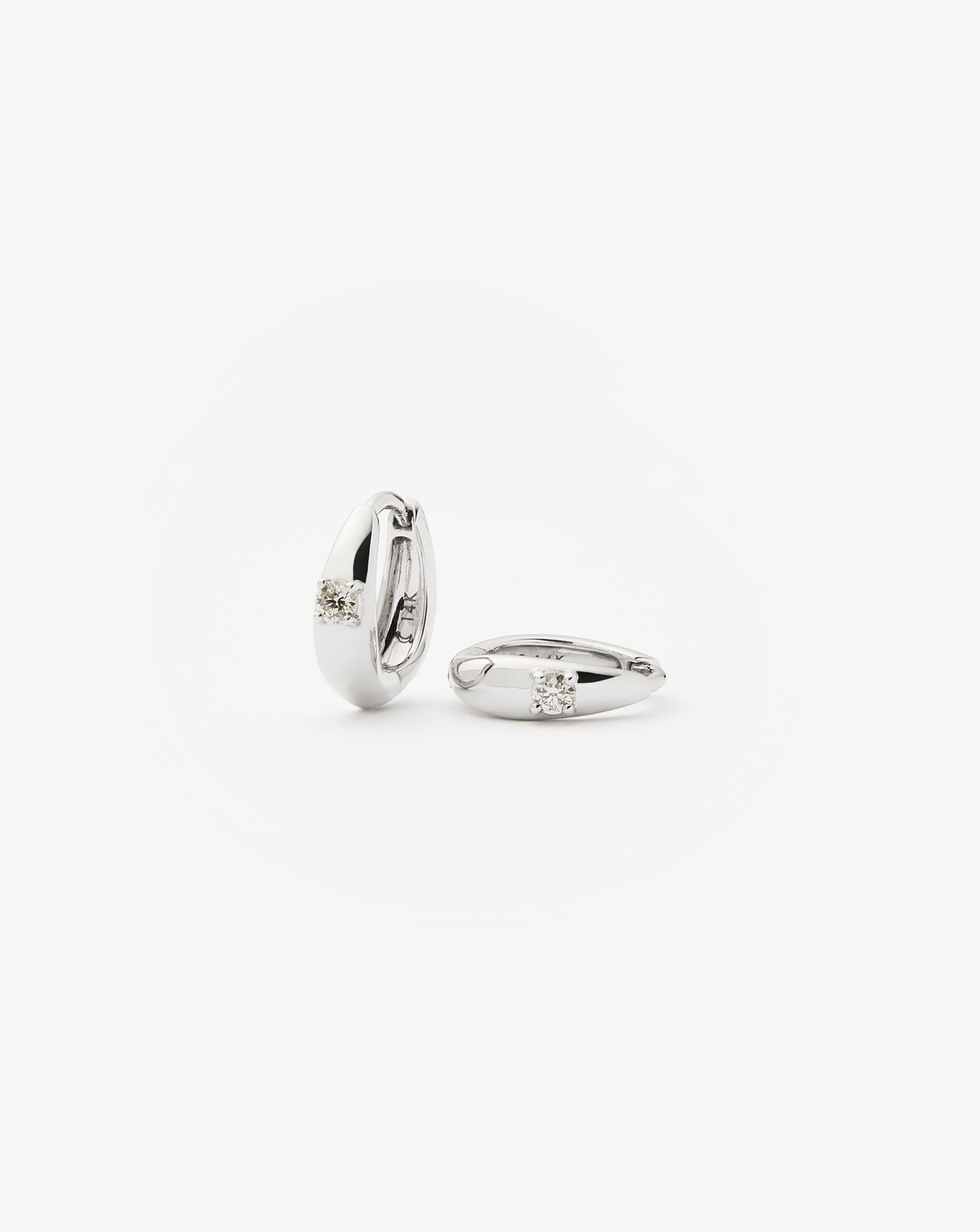 Solid Gold Single Diamond Dome Huggies | 14ct Solid White Gold/Diamond