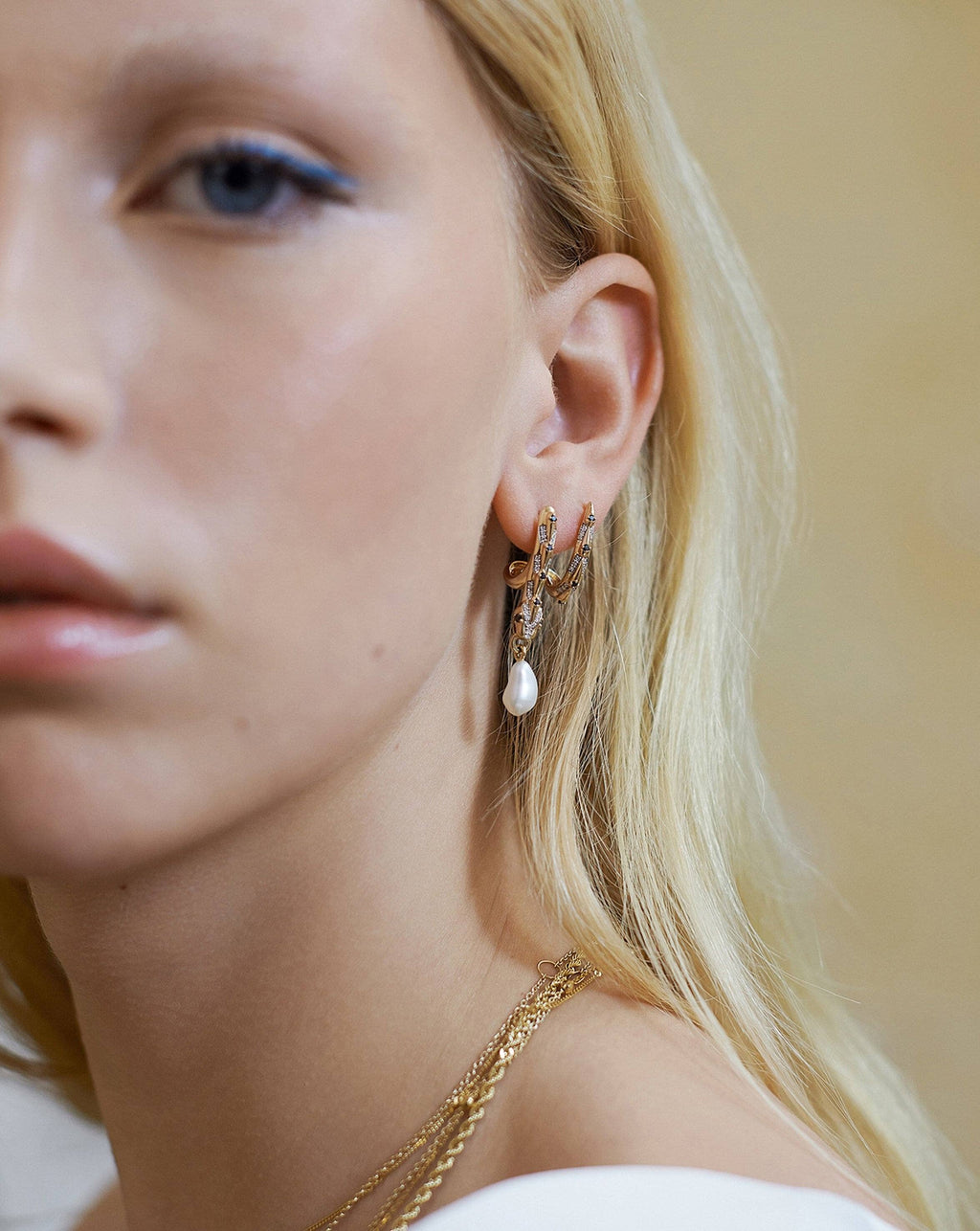 Harris Reed Solid Gold Coiled Serpent Earrings | 14ct Solid Gold/Pearl & Diamond