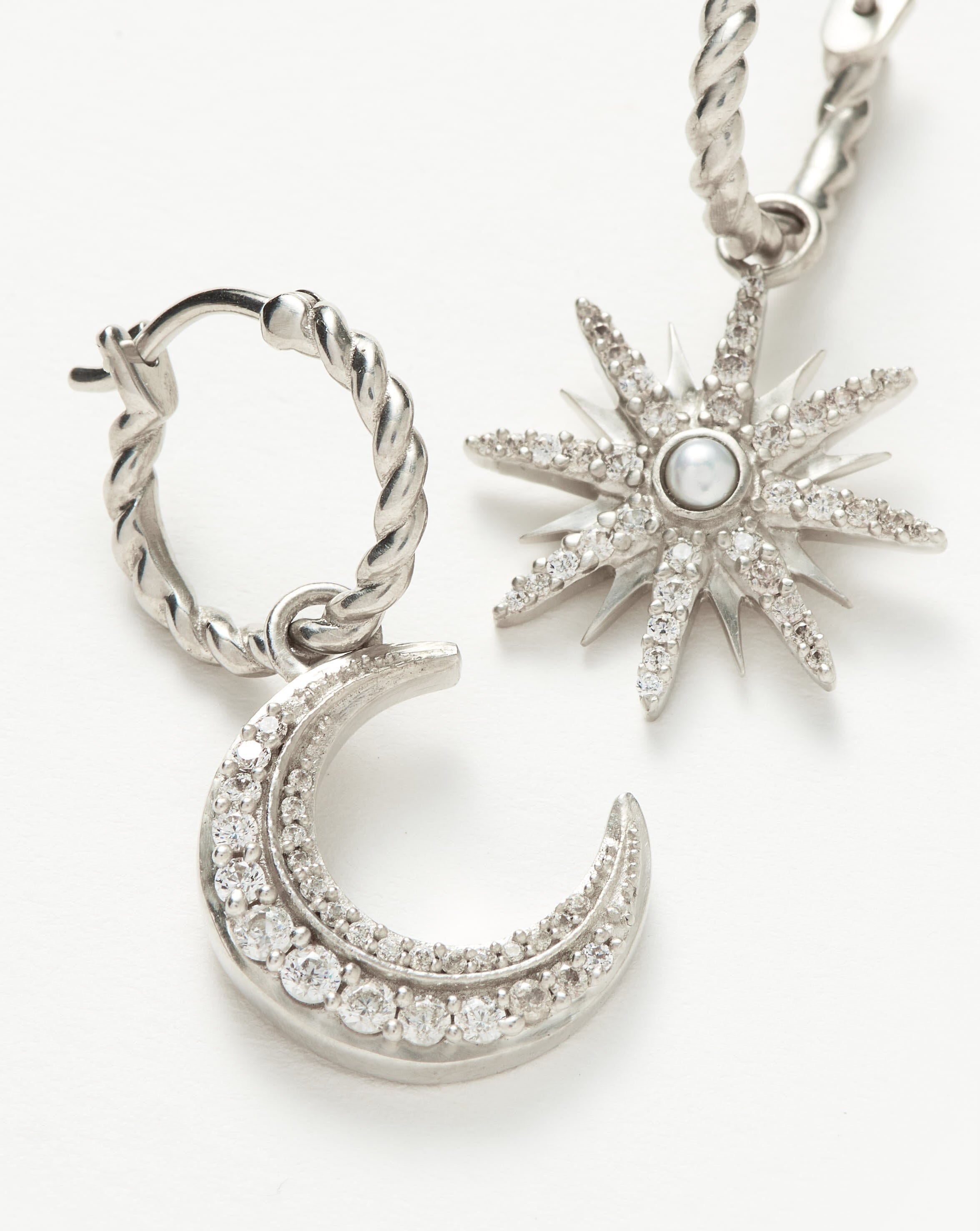 Harris Reed Moonlight Pearl Mismatch Hoop Earrings | Silver Plated/Pearl