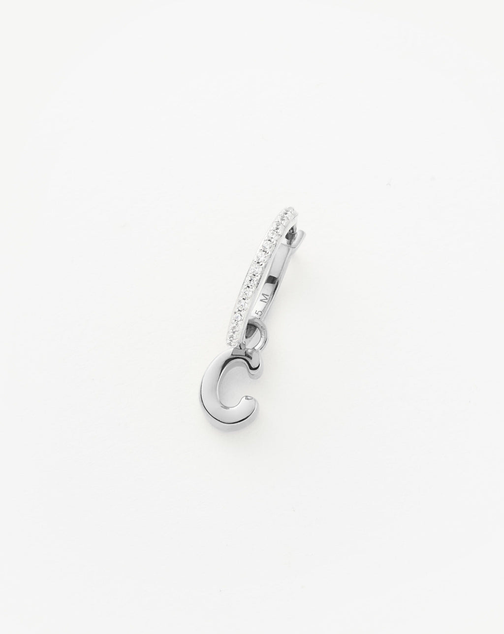 Initial Single Charm Hoop Earring  - Initial C | Sterling Silver