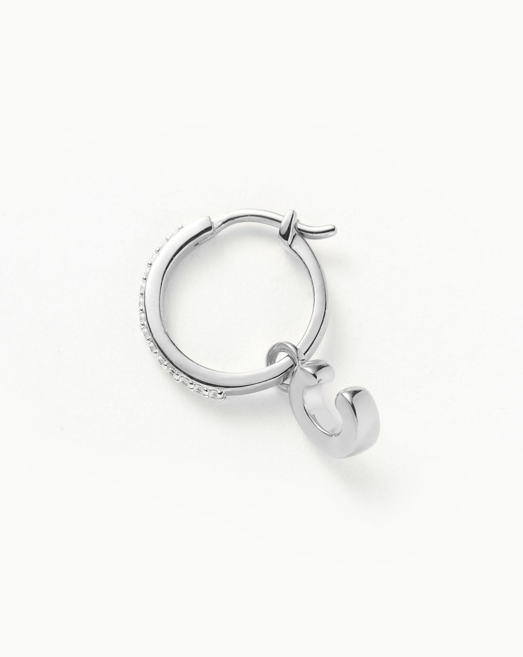 Initial Single Charm Hoop Earring  - Initial C | Sterling Silver