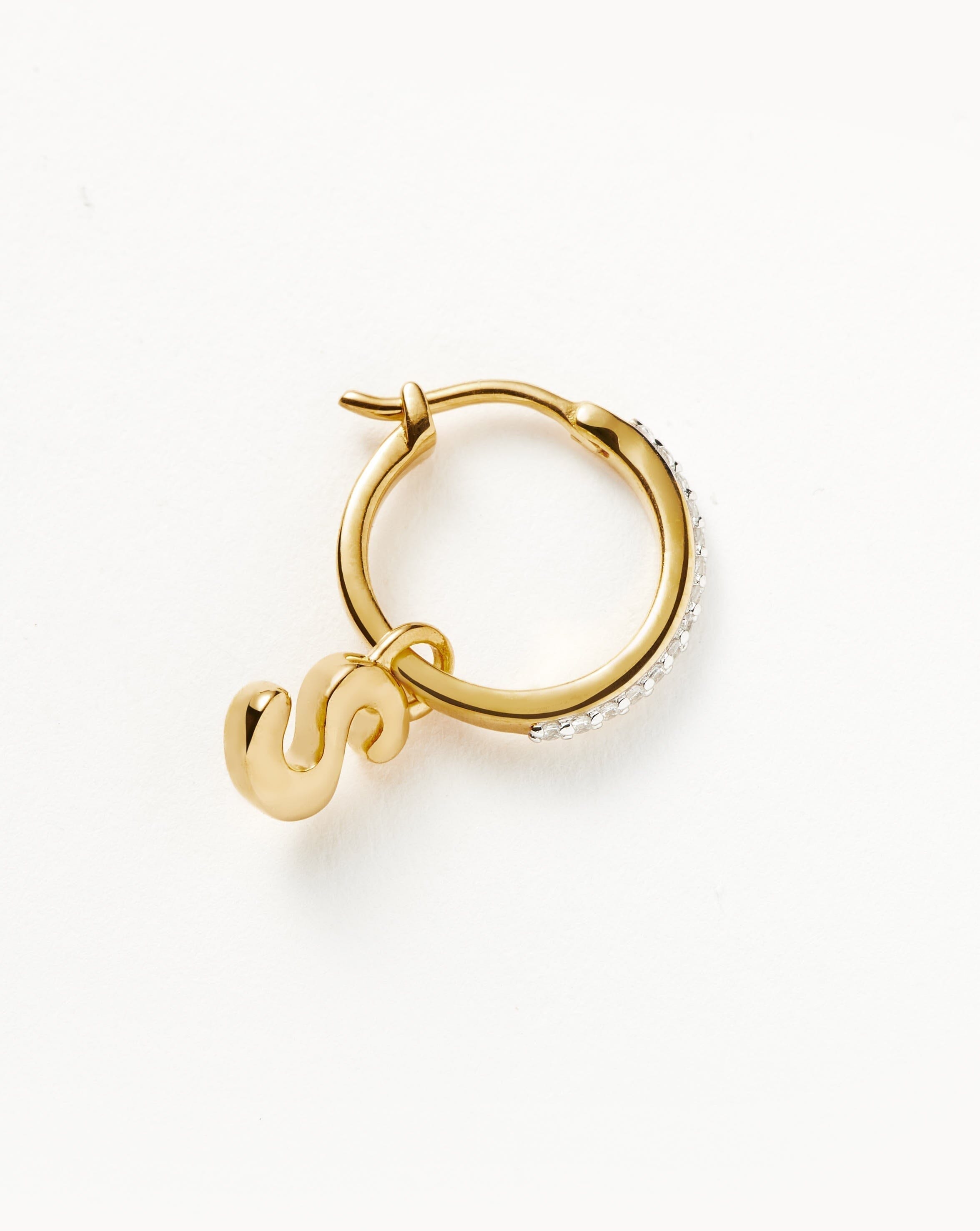 Initial Single Charm Hoop Earring - Initial S | 18ct Gold Vermeil