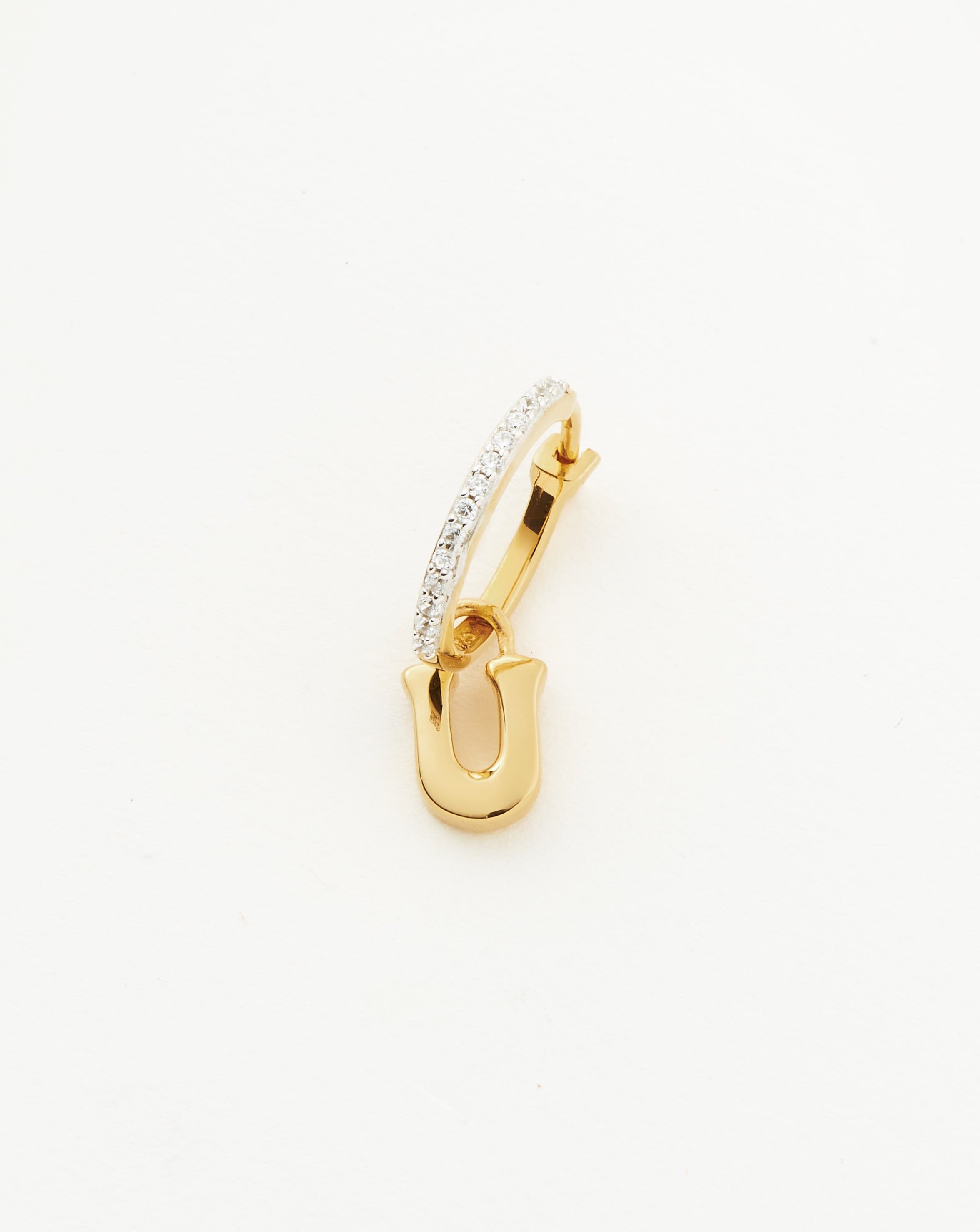 Initial Single Charm Hoop Earring - Initial U | 18ct Gold Vermeil