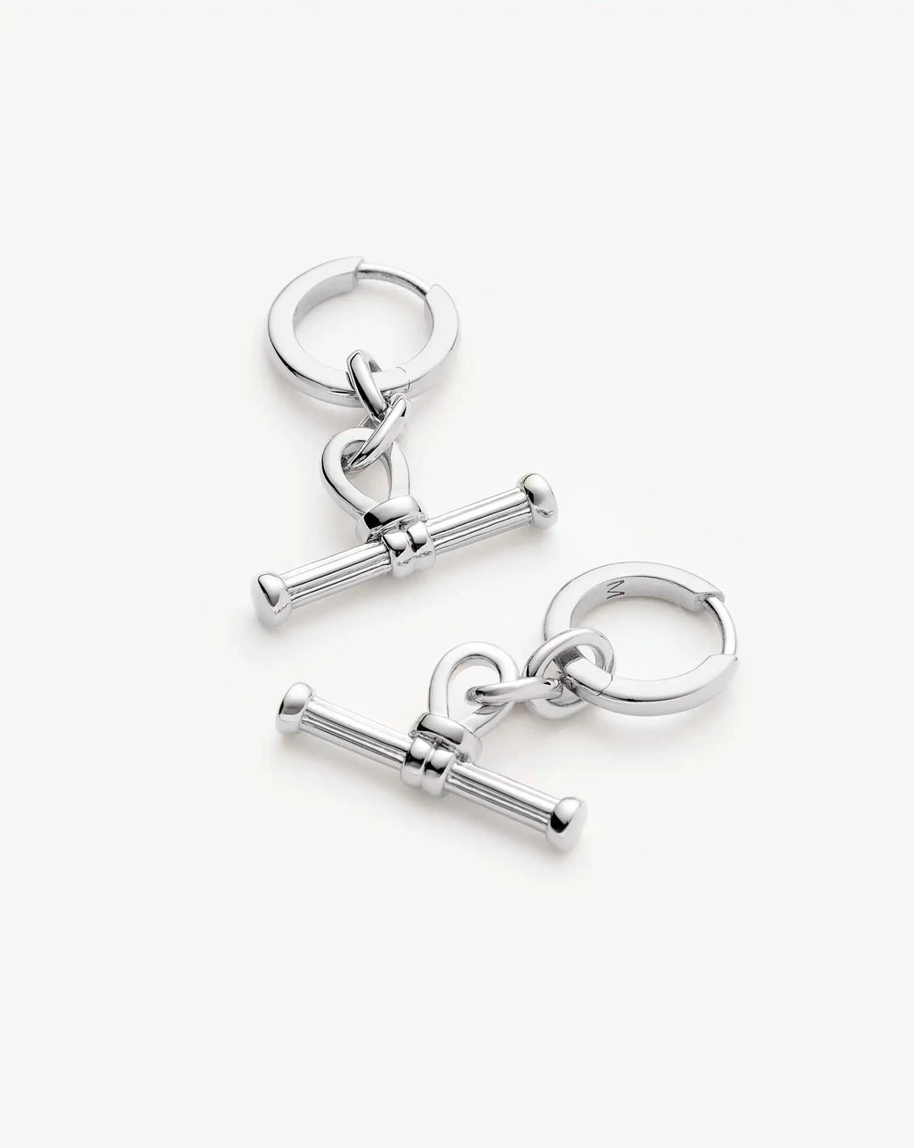 Ridge T-Bar Drop Huggies | Silver Plated