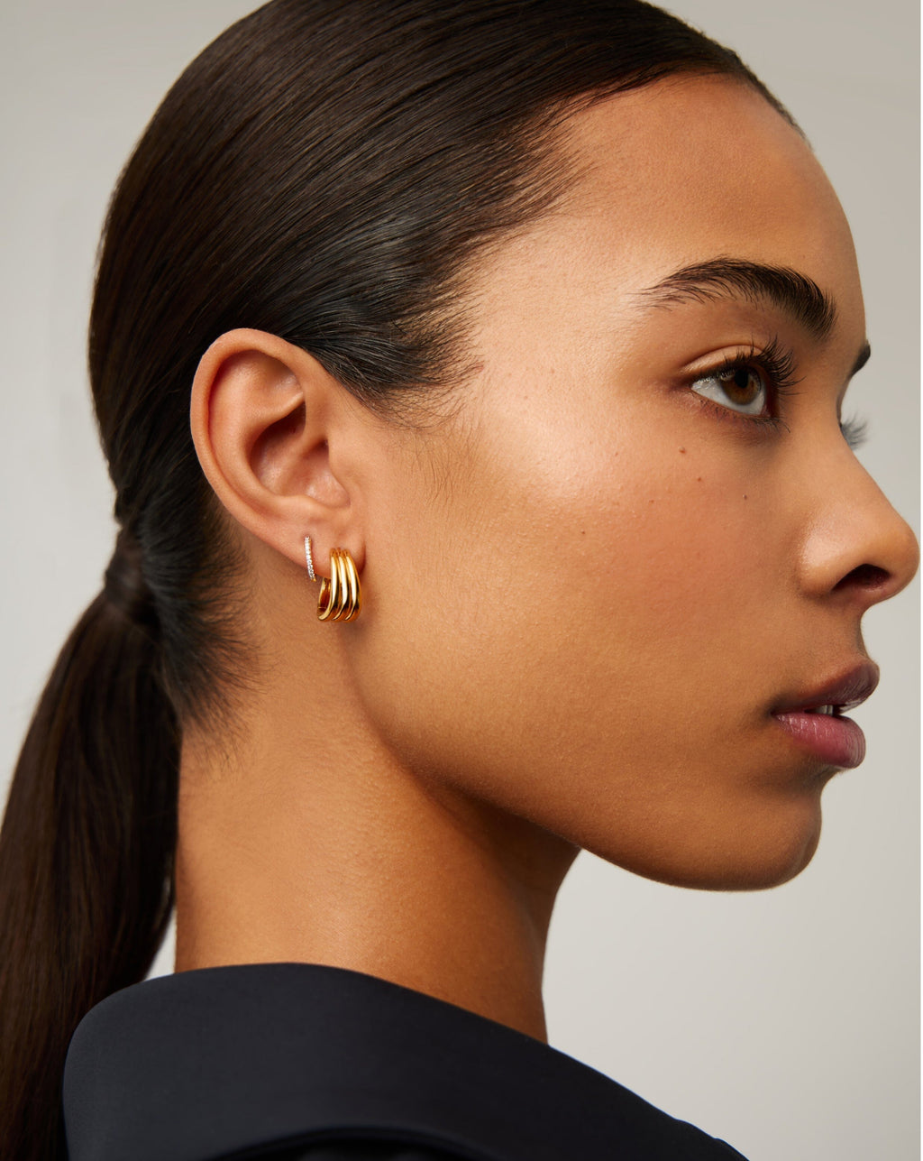 Savi Triple Ridge Hoop Earrings | 18ct Gold Vermeil