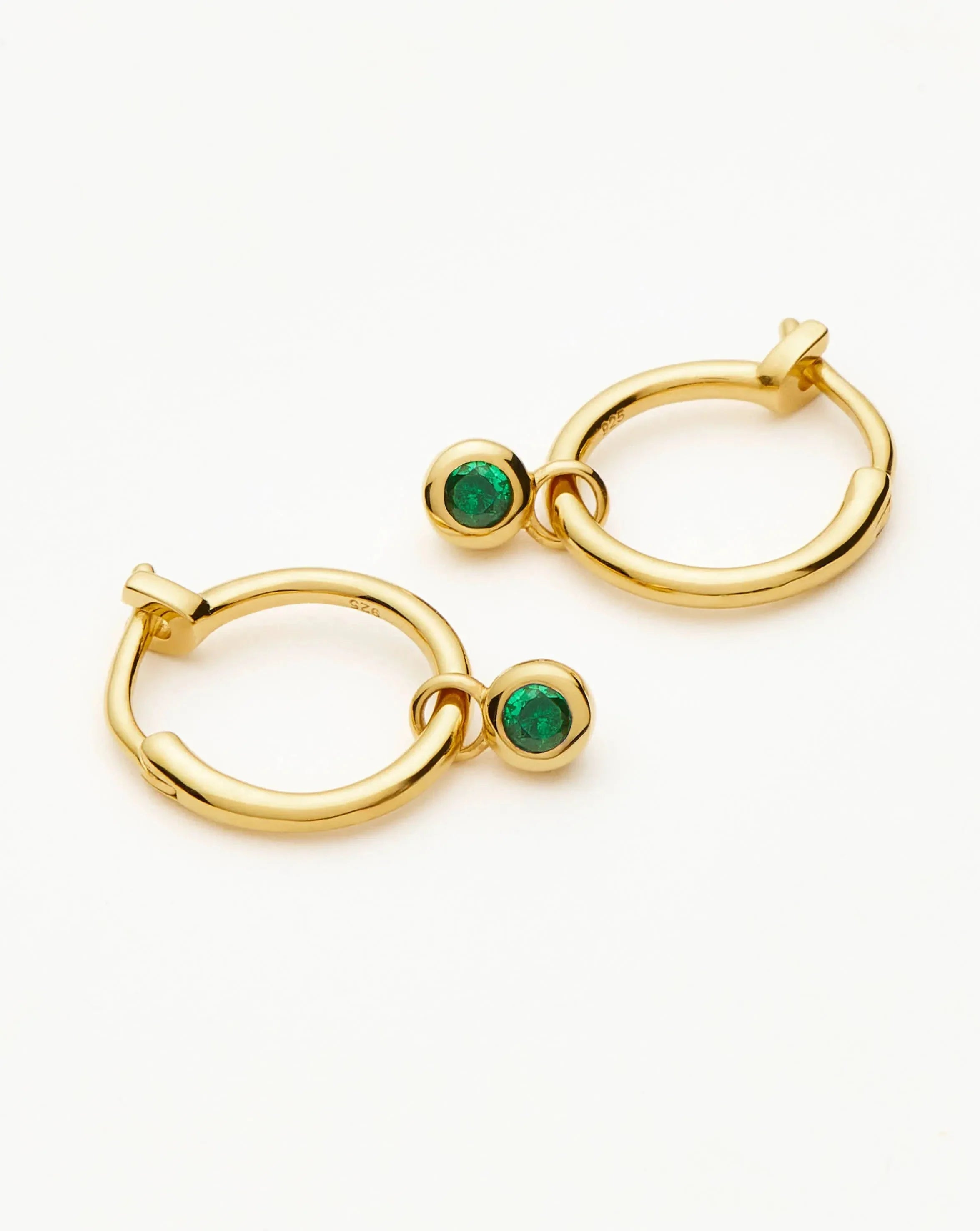 Tennis Charm Mini Hoop Earrings | 18ct Gold Vermeil/Emerald Green Nano-crystal