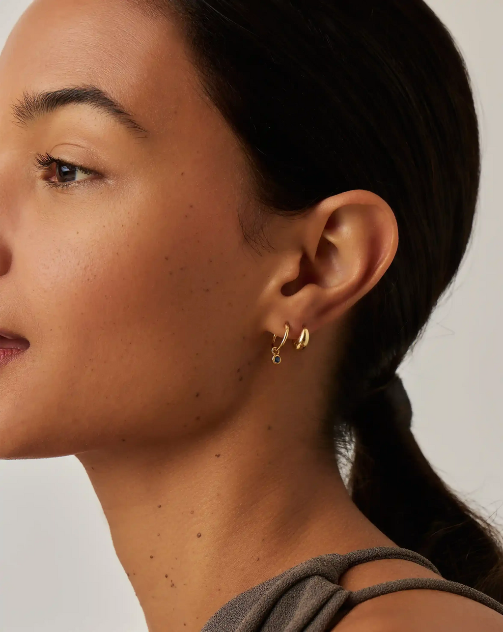 Tennis Charm Mini Hoop Earrings | 18ct Gold Vermeil/Sapphire Blue Nano-crystal