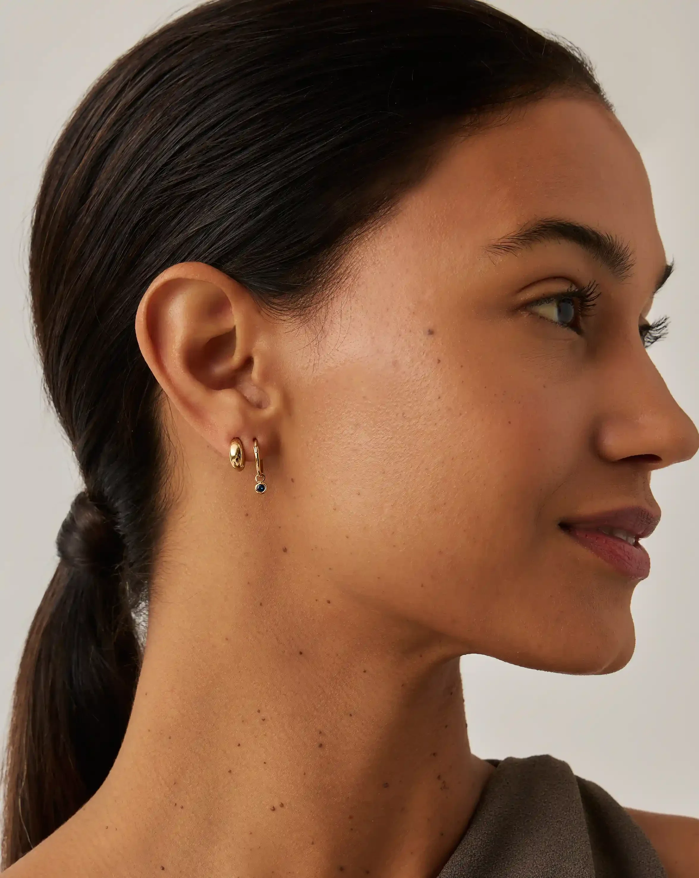 Tennis Charm Mini Hoop Earrings | 18ct Gold Vermeil/Sapphire Blue Nano-crystal