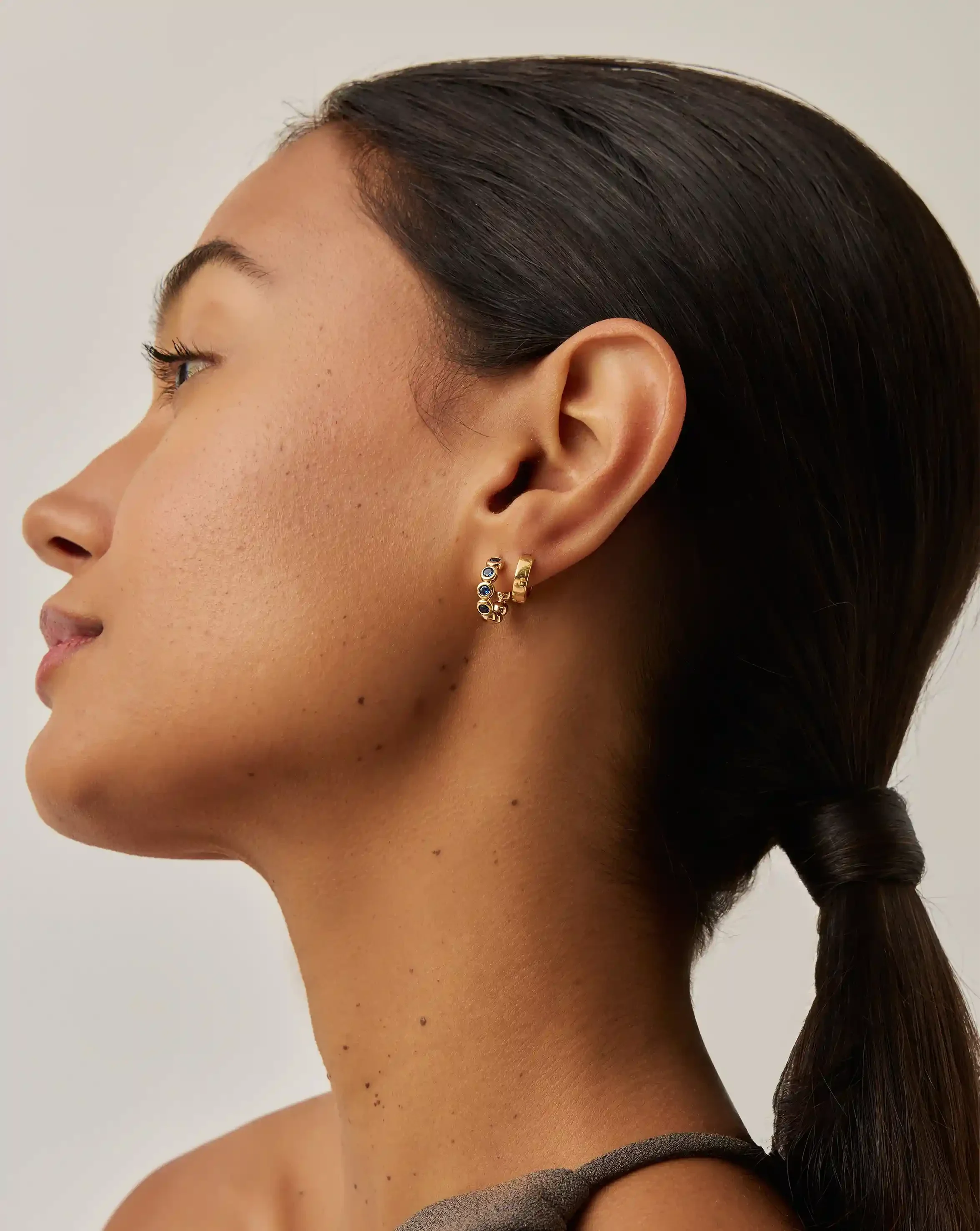 Tennis Small Hoop Earrings | 18ct Gold Vermeil/Sapphire Blue Nano-crystal