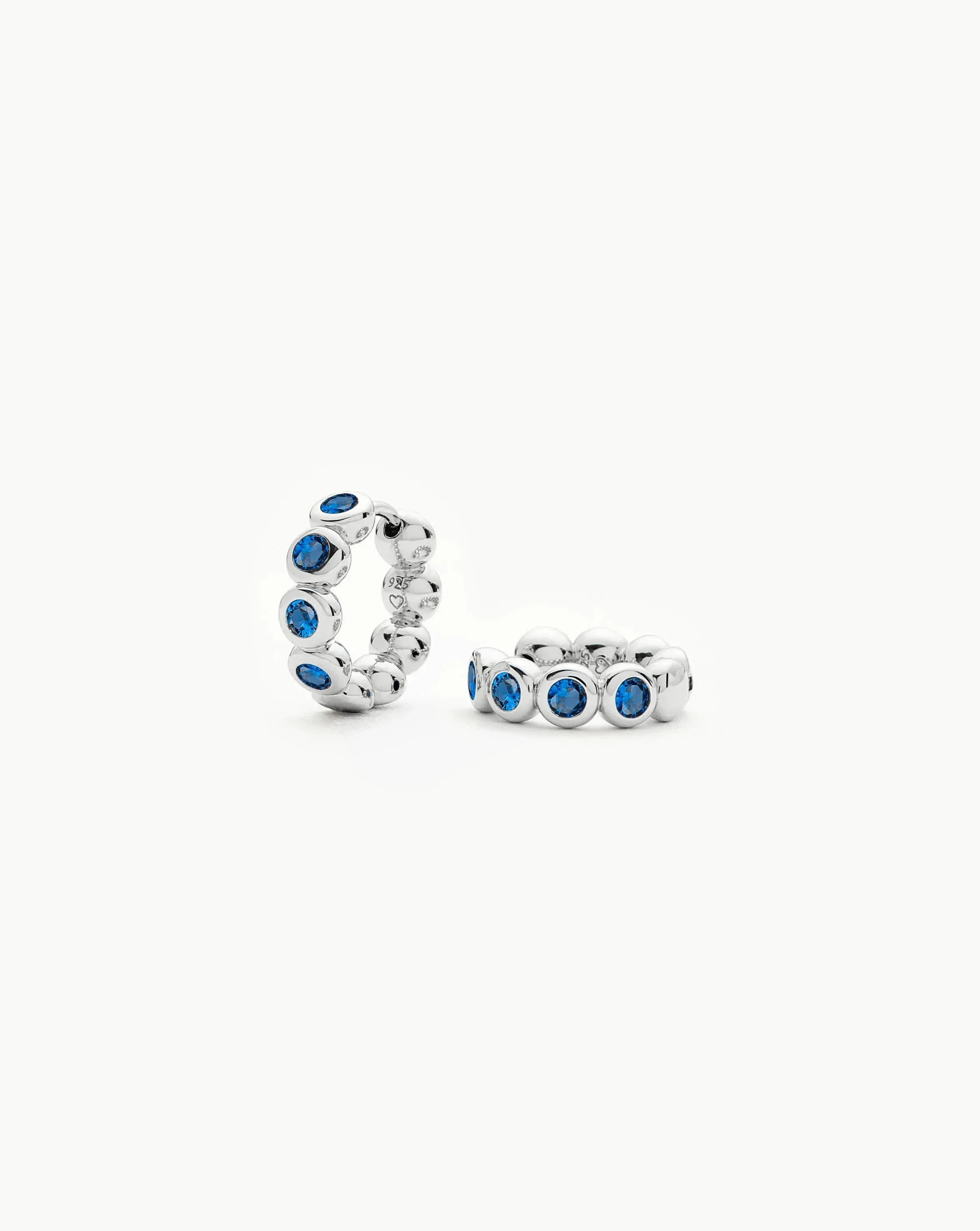 Tennis Small Hoop Earrings | Sterling Silver/Sapphire Blue Nano-crystal
